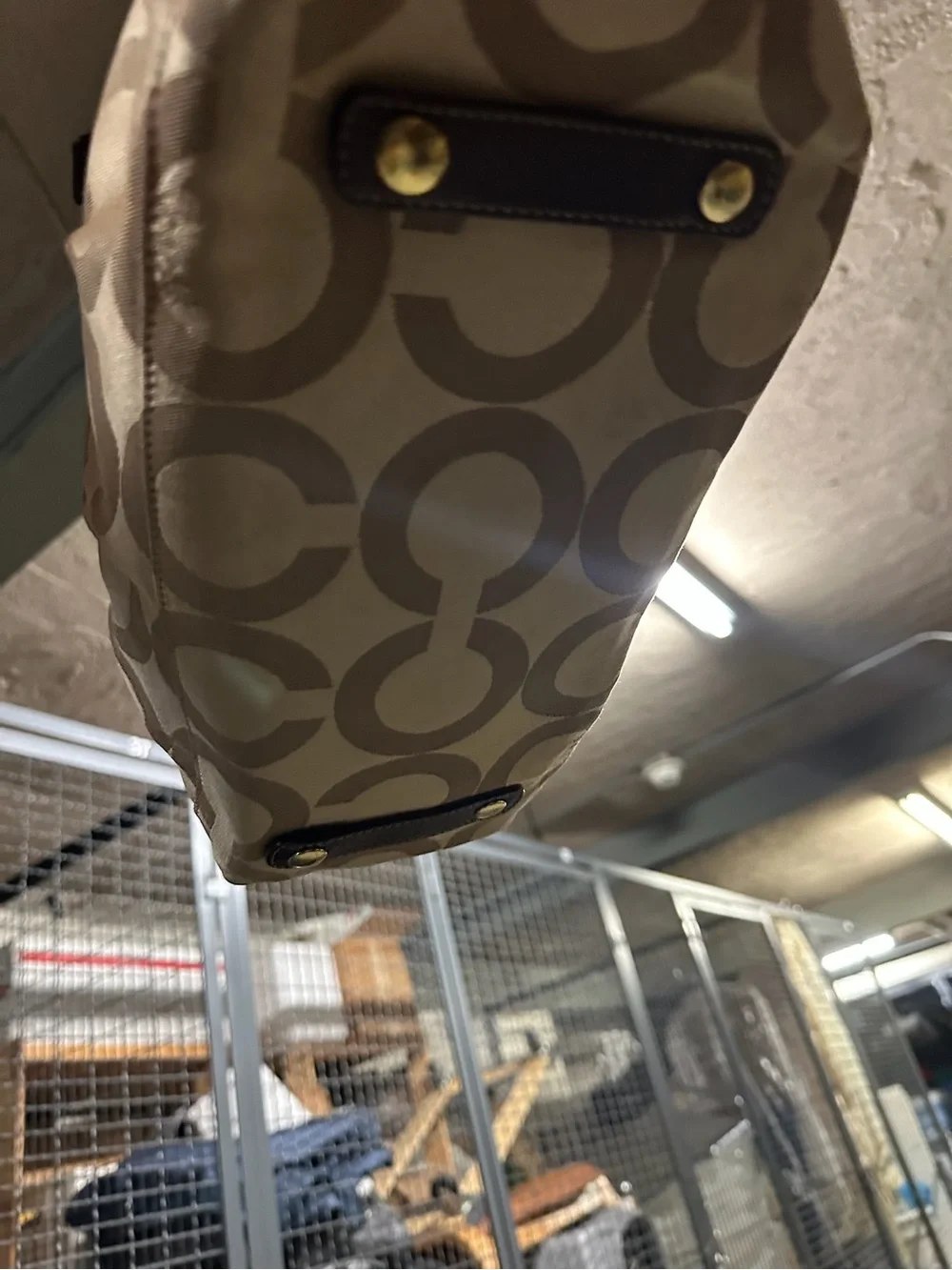 Coach Tan Signature Canvas Satchel with Brown Leather Trim
